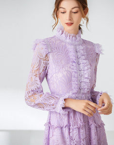 Lilac Lavender lace Midi dress Comino Couture