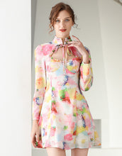 Load image into Gallery viewer, Pastel printed high neck tied long sleeve dress sample sale
