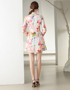 Pastel printed high neck tied long sleeve dress sample sale