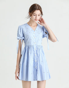 Light blue diamante poplin summer dress