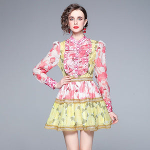 Two tone bright floral mini dress