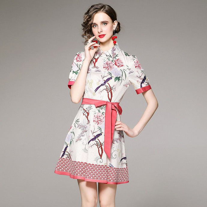 Birds in the trees mini dress with tie