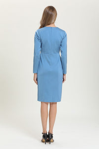 blue dress with yellow and red border sample sale