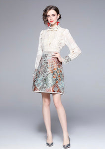 Lace with rustic mixed print mini dress