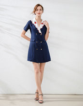 Load image into Gallery viewer, Navy strawberry collar mini dress