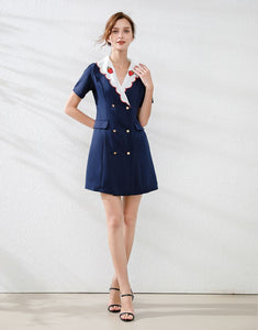 Navy strawberry collar mini dress