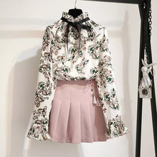 Load image into Gallery viewer, Floral Ruffle high neck chiffon top and pleated mini skirt
