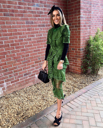 Emerald Lace Ruffle Dress