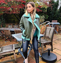 Load image into Gallery viewer, Oversized khaki and teal aviator jacket SAMPLE