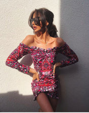 Load image into Gallery viewer, Pink Folk print sweetheart neck minidress