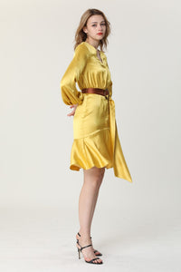 yellow dress with belt sample sale
