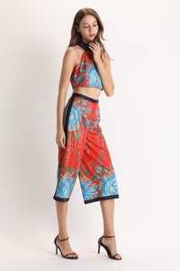 orange patterned two piece set sample sale