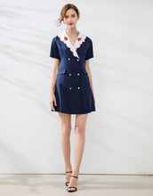 Load image into Gallery viewer, Navy strawberry collar mini dress