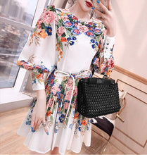 Load image into Gallery viewer, Hanging flowers mini dress with baloon sleeves