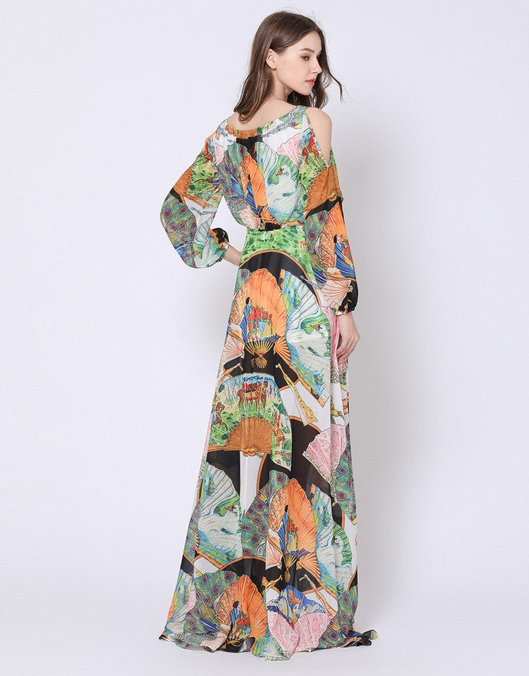 Orange Peacock fantasy dip hem dress
