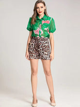 Load image into Gallery viewer, Green floral top with animal print shorts set