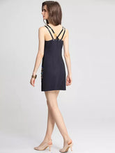 Load image into Gallery viewer, Bejewelled fan mini dress with straps (black)