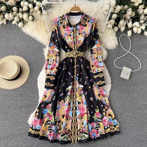Grand floral midi dress with belt (sample)