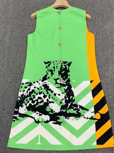 Lovely leopard colour block sleeveless dress