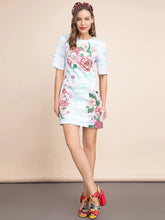 Load image into Gallery viewer, Floating roses short sleeved mini dress