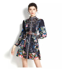 Load image into Gallery viewer, Evening blooms mini dress with belt