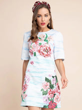 Load image into Gallery viewer, Floating roses short sleeved mini dress