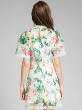 Load image into Gallery viewer, Tropical print with lace mini dress