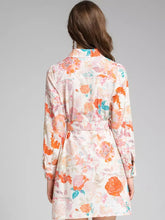 Load image into Gallery viewer, Tangerine rose with pastel print utility dress with belt