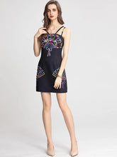 Load image into Gallery viewer, Bejewelled fan mini dress with straps (black)