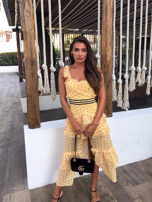 Mellow In Yellow Dotty Tiered Dress *WAS £145*