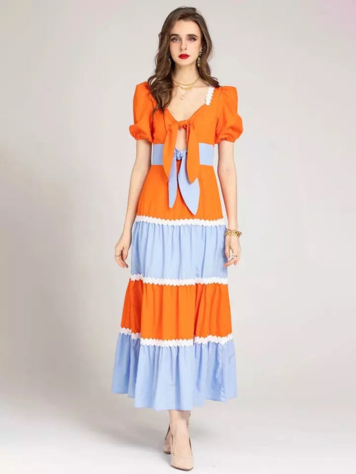 A little vibrance two tone midi dress with bows
