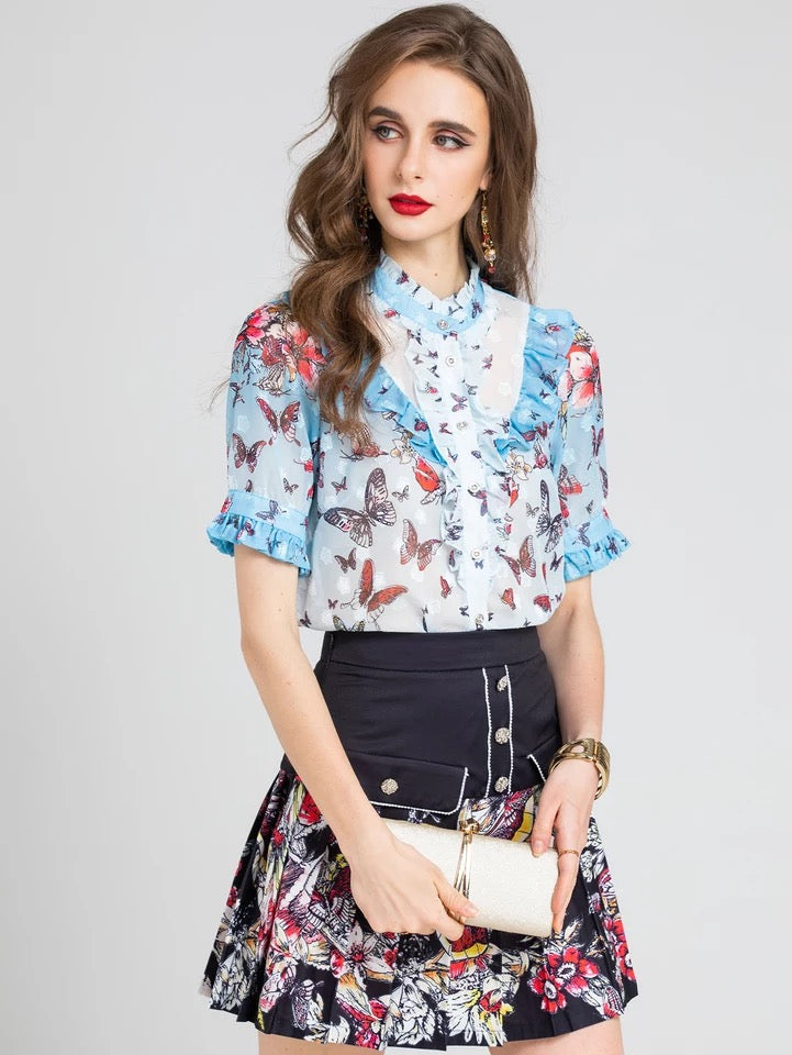 Swarm of butterflies blouse and skirt set