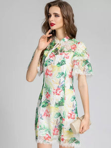 Tropical print with lace mini dress