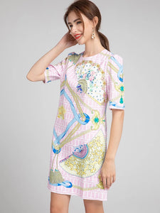 Fan and tassel short sleeve dress