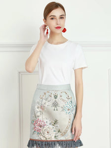 Floral Frame mini skirt with frill hem