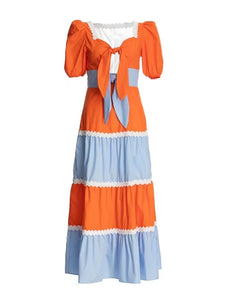 A little vibrance two tone midi dress with bows