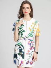 Load image into Gallery viewer, *NEW Peaceful plants zip through mini dress with belt