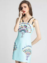 Load image into Gallery viewer, Bejewelled fan mini dress with straps