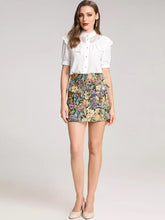 Load image into Gallery viewer, White blouse with detailed floral tapestry skirt