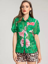 Load image into Gallery viewer, Green floral top with animal print shorts set