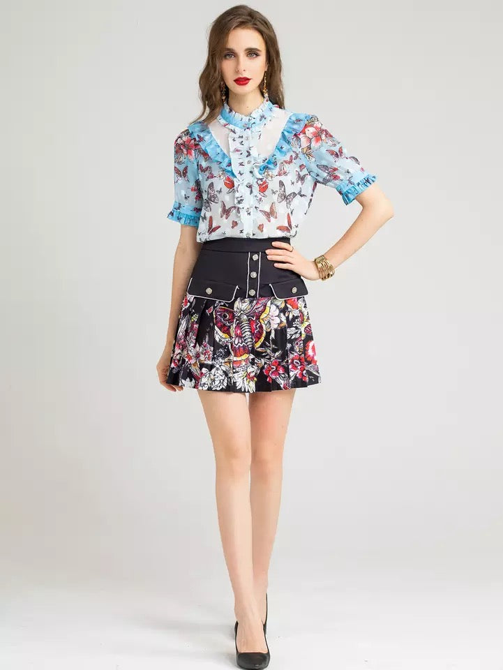 Swarm of butterflies blouse and skirt set