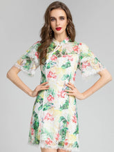 Load image into Gallery viewer, Tropical print with lace mini dress