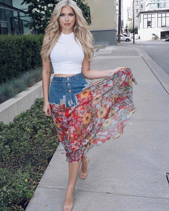 Comino Couture “Blossom Hill” Denim Skirt
