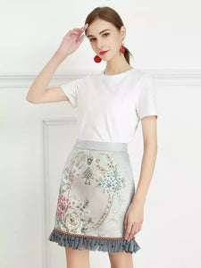 Floral Frame mini skirt with frill hem