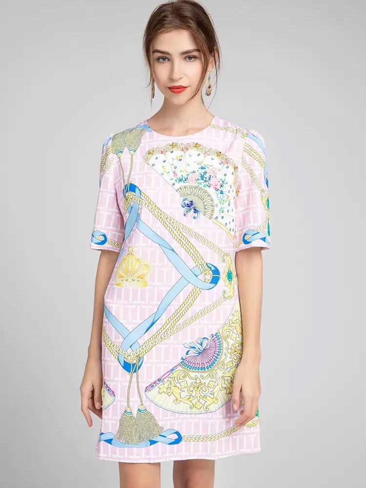 Fan and tassel short sleeve dress