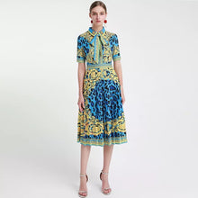 Load image into Gallery viewer, Animal Print with yellow leaves midi dress sample sale