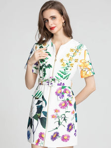 *NEW Peaceful plants zip through mini dress with belt
