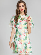 Load image into Gallery viewer, Tropical print with lace mini dress