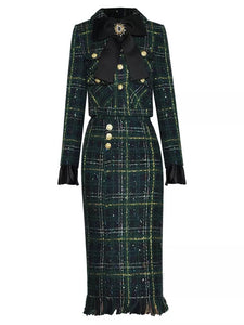 Green and navy tweed set