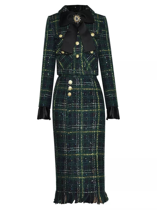 Green and navy tweed set
